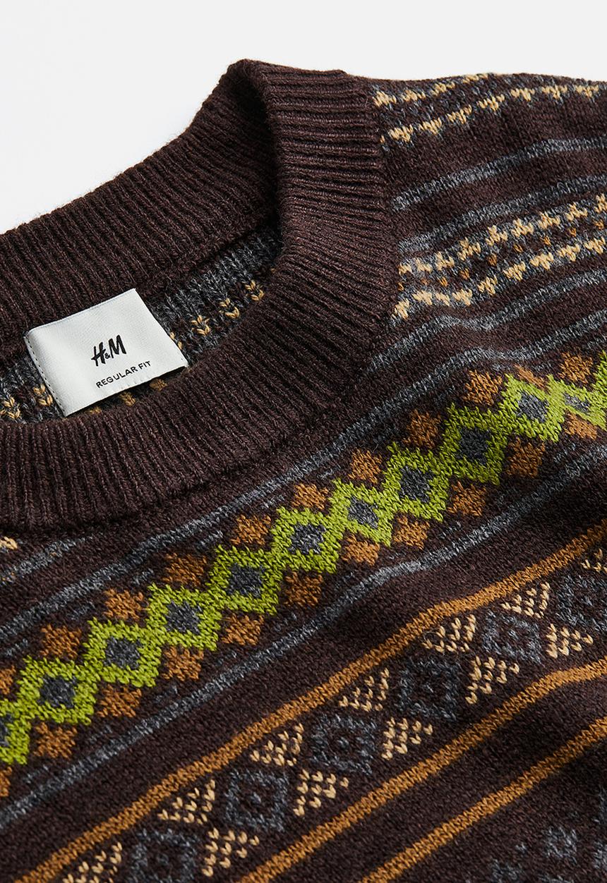 H&M - Regular fit jacquard-knit jumper - brown/patterned