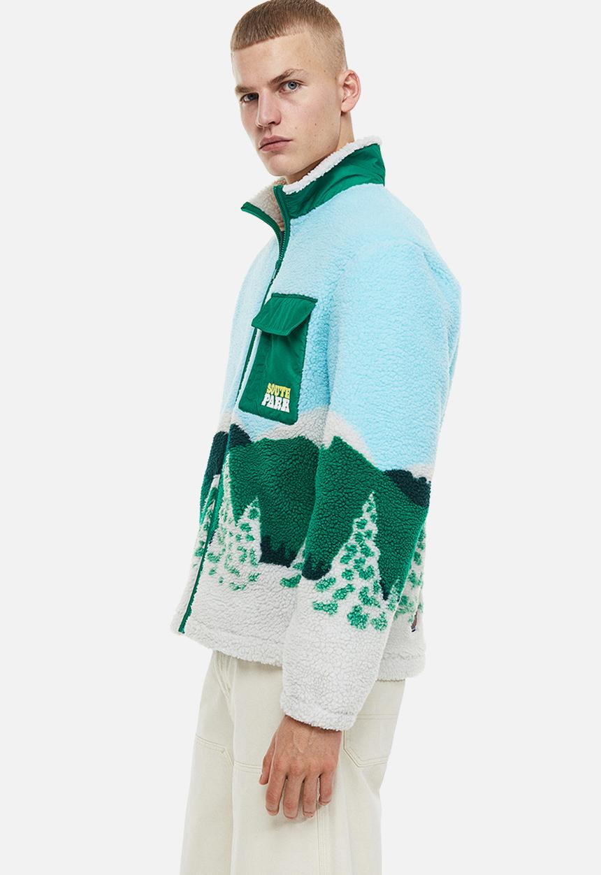 H&M - Relaxed fit fleece jacket - green/south park