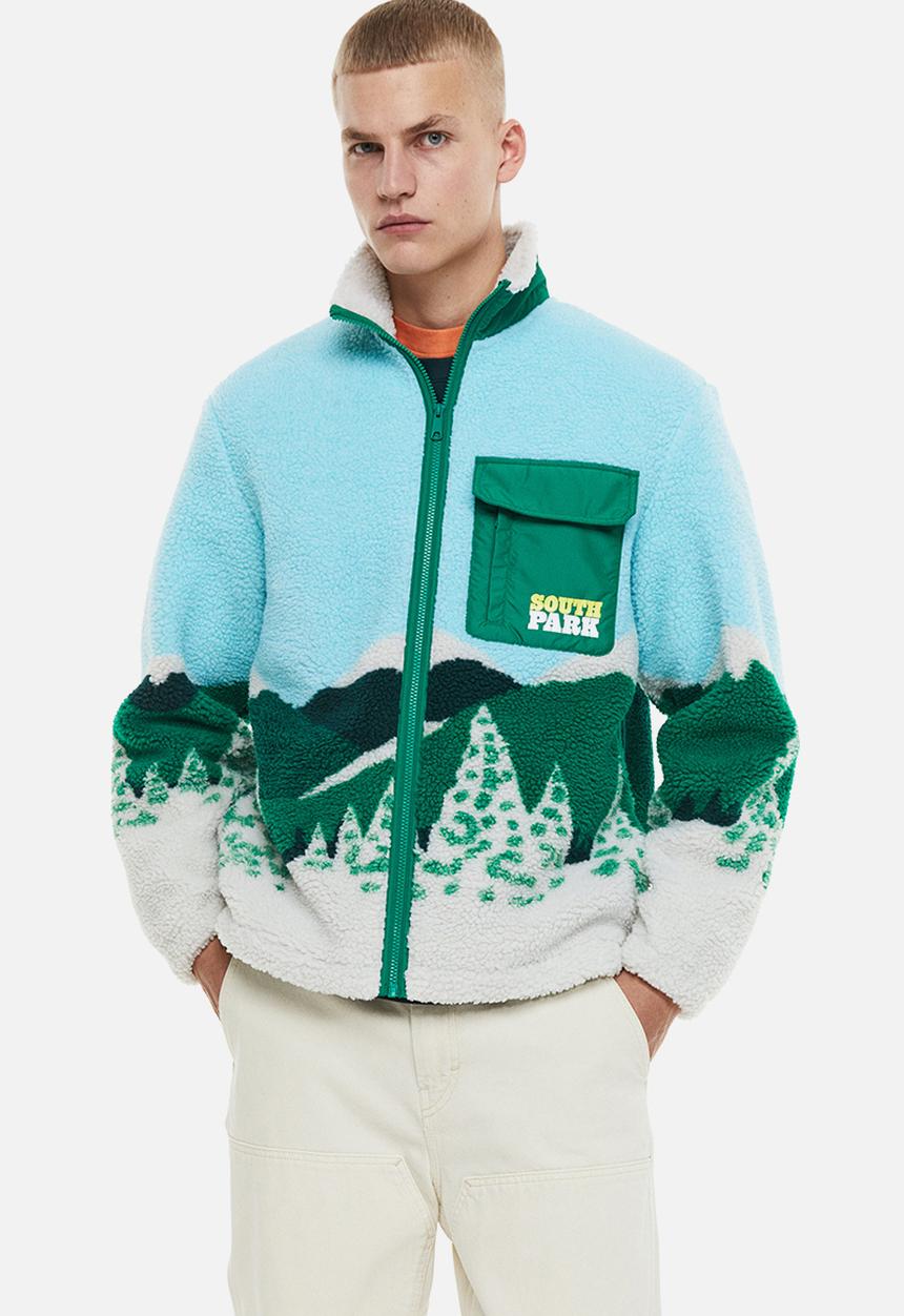 H&M - Relaxed fit fleece jacket - green/south park