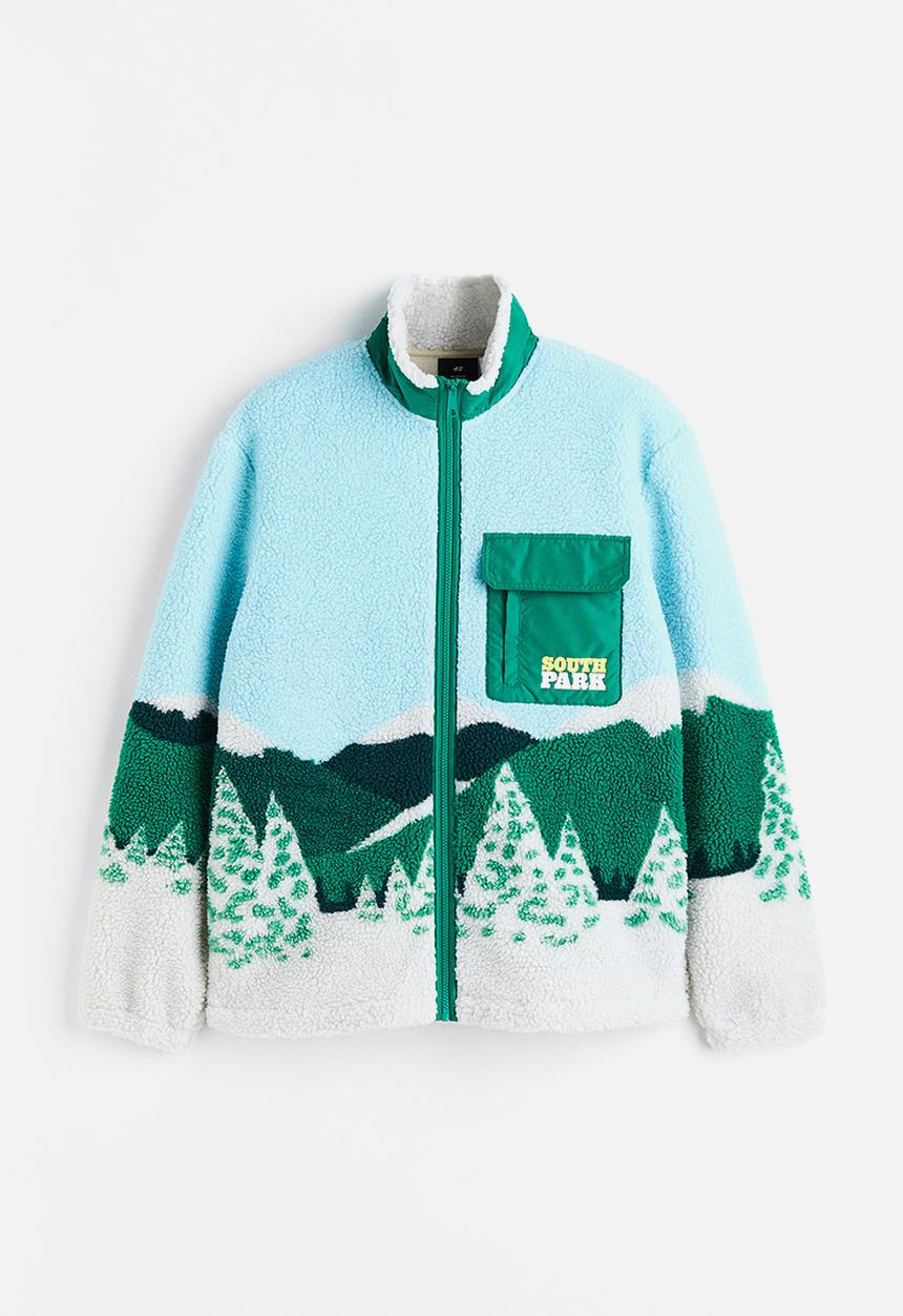 H&M - Relaxed fit fleece jacket - green/south park