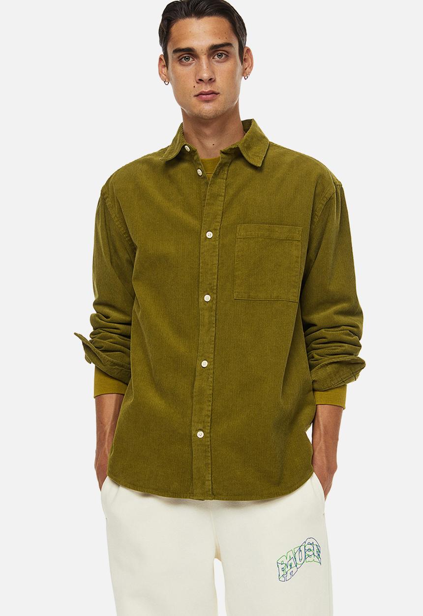 H&M - Relaxed fit corduroy shirt - moss green