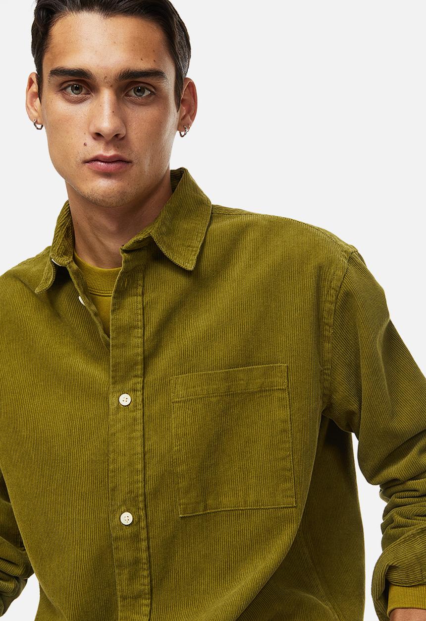 H&M - Relaxed fit corduroy shirt - moss green