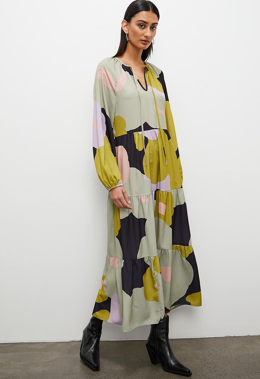 Superbalist - Tiered dress with ties - lime abstract floral