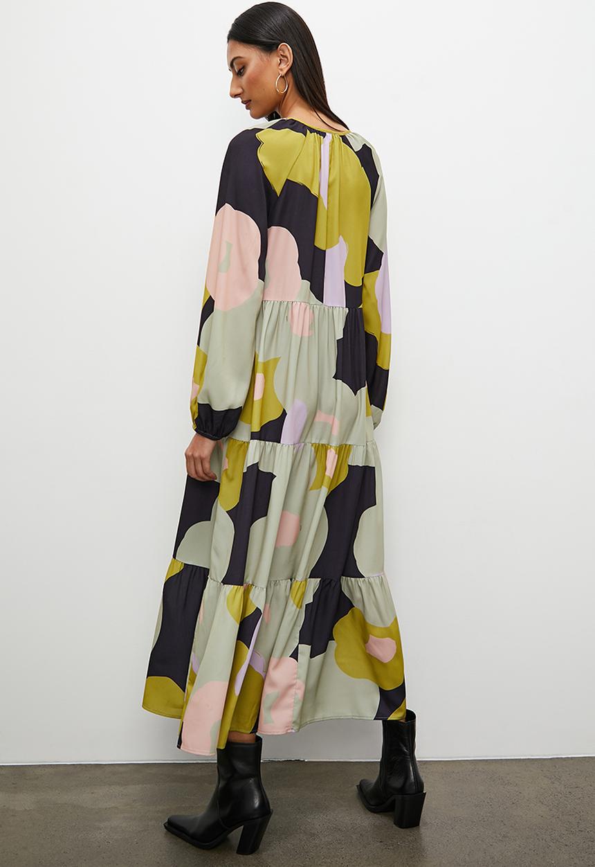 Superbalist - Tiered dress with ties - lime abstract floral