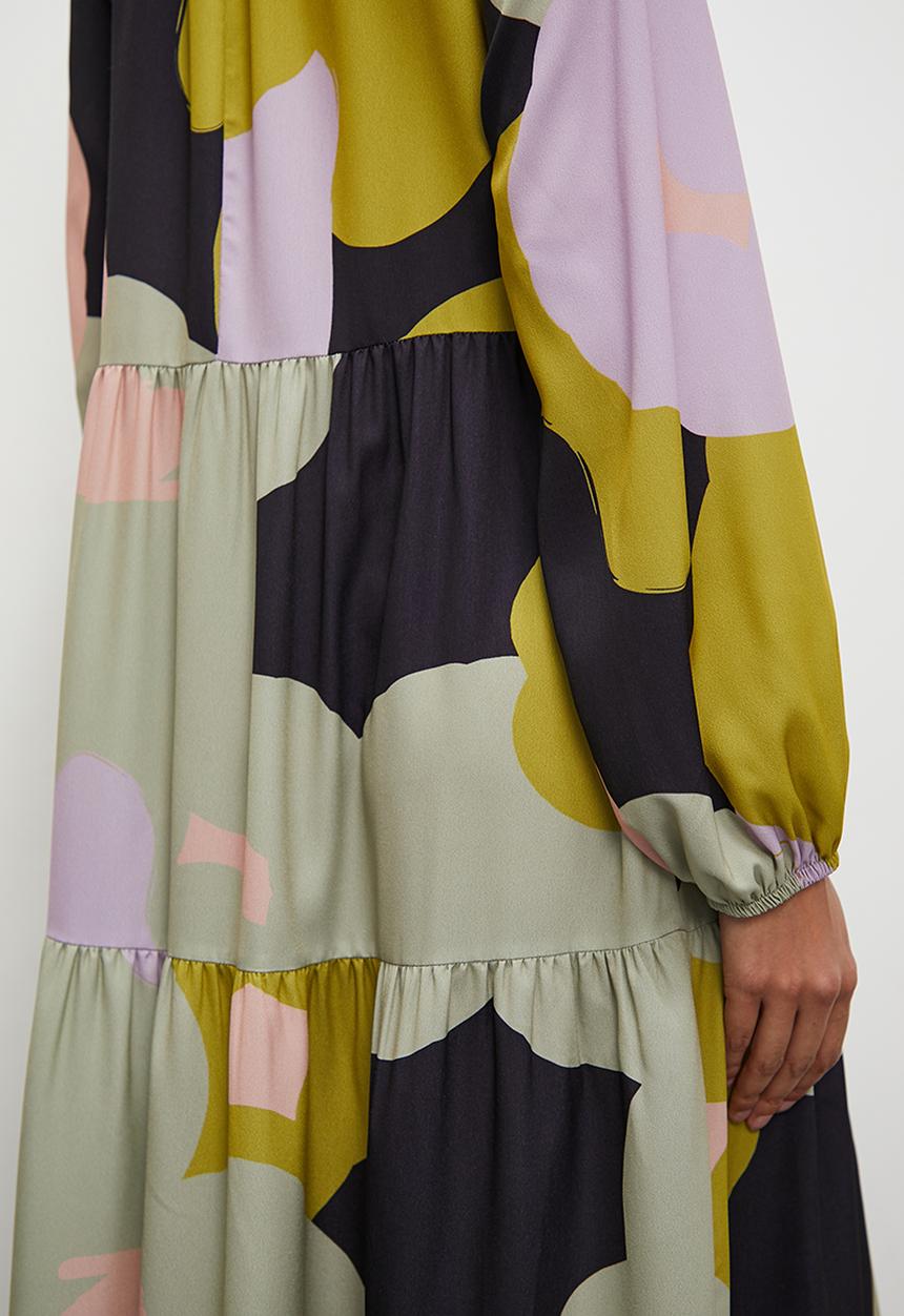 Superbalist - Tiered dress with ties - lime abstract floral