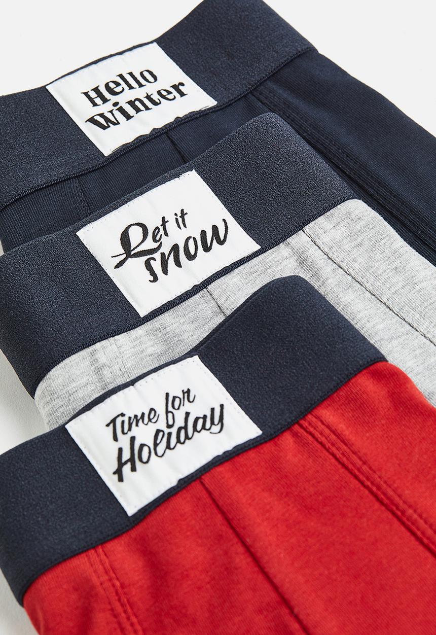 H&M - 3-pack mid cotton trunks - red/blue/grey