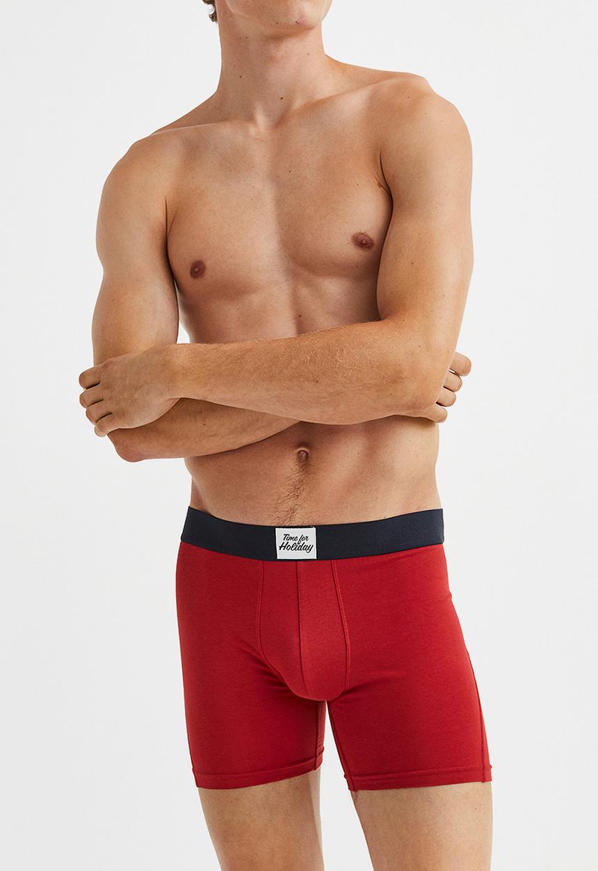H&M - 3-pack mid cotton trunks - red/blue/grey