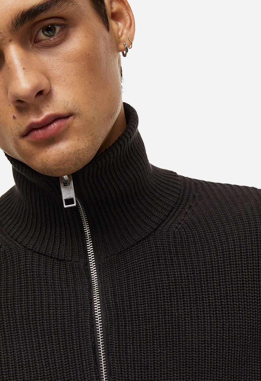 H&M - Relaxed fit rib-knit zip-top jumper - dark brown