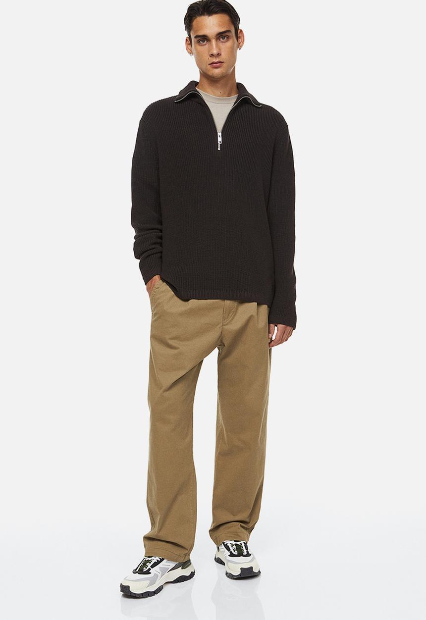 H&M - Relaxed fit rib-knit zip-top jumper - dark brown