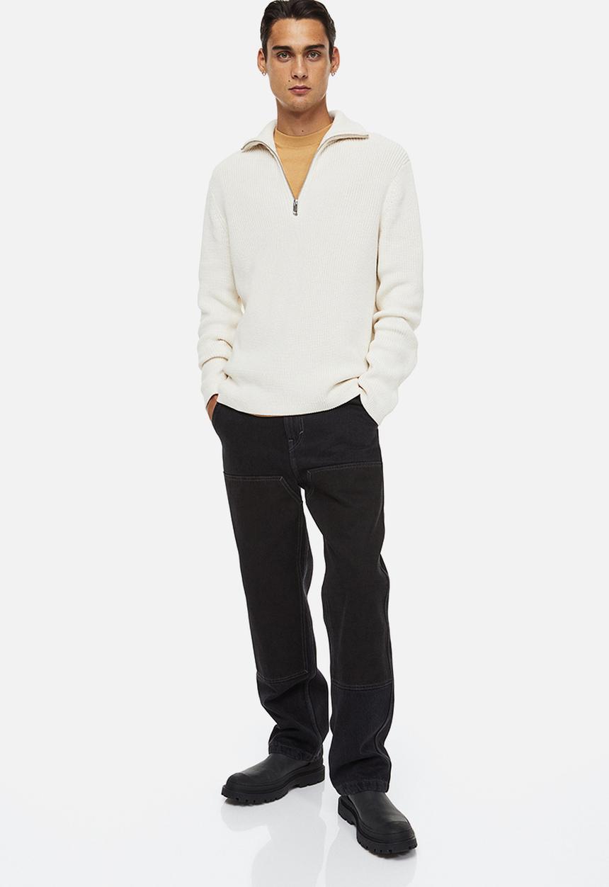 H&M - Relaxed fit rib-knit zip-top jumper - cream