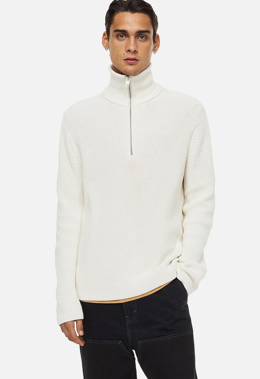 H&M - Relaxed fit rib-knit zip-top jumper - cream