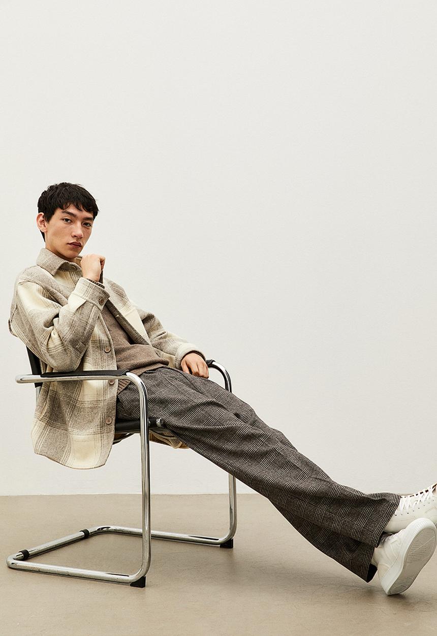 H&M - Relaxed fit wool-blend trousers - black/beige checked