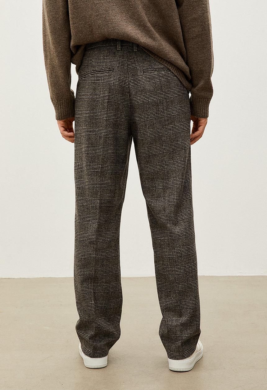 H&M - Relaxed fit wool-blend trousers - black/beige checked