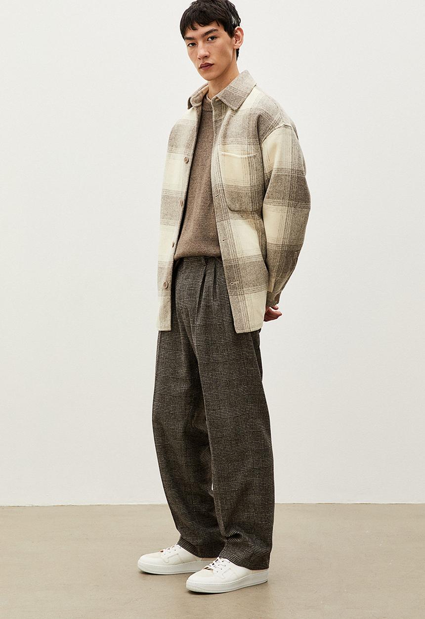 H&M - Relaxed fit wool-blend trousers - black/beige checked