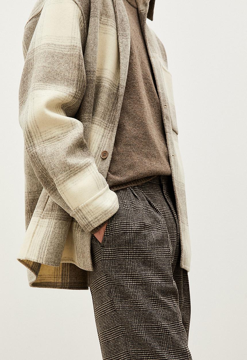 H&M - Relaxed fit wool-blend trousers - black/beige checked