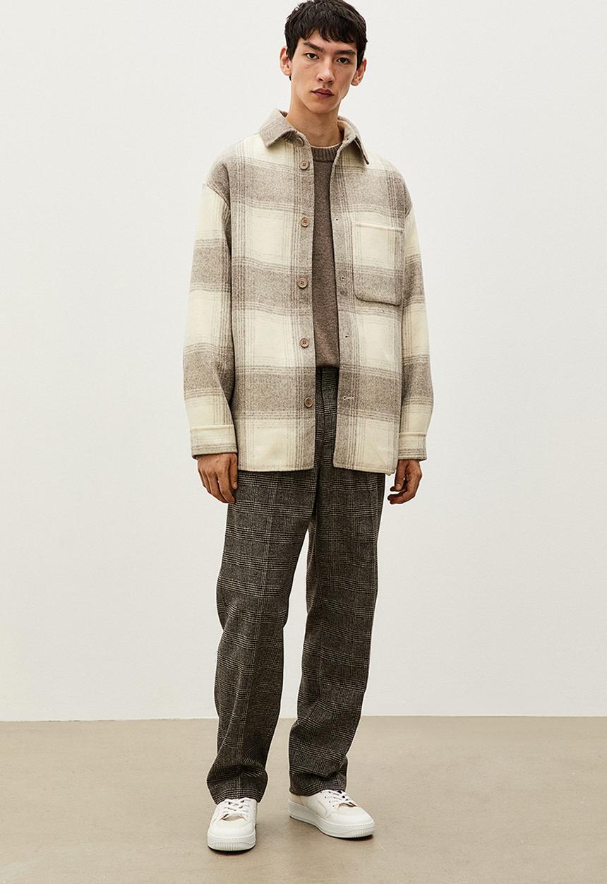 H&M - Relaxed fit wool-blend trousers - black/beige checked