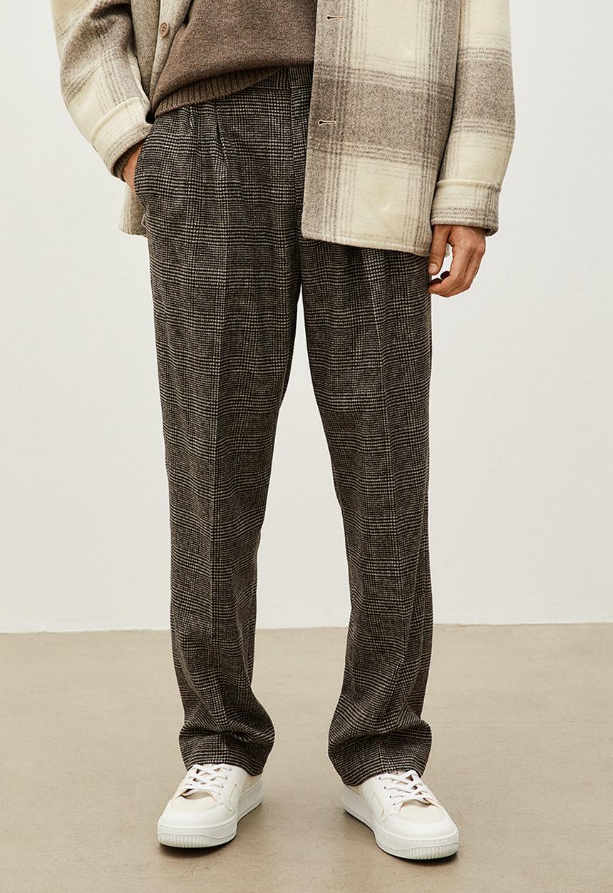 H&M - Relaxed fit wool-blend trousers - black/beige checked