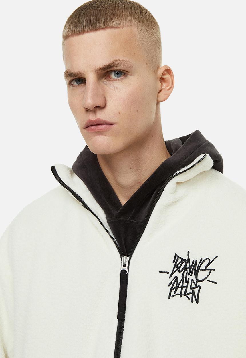 H&M - Regular fit teddy jacket - white/boring pals