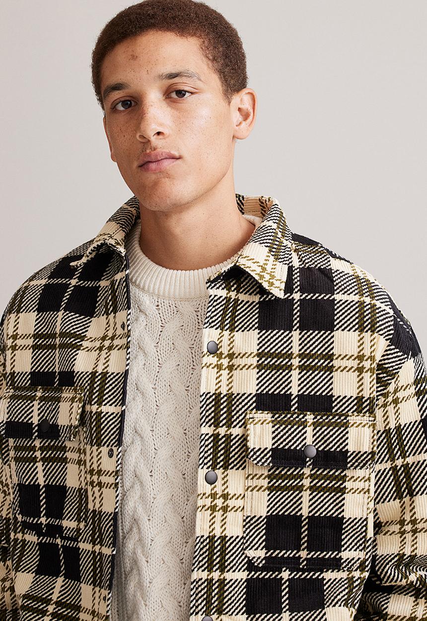 H&M - Relaxed fit padded shacket - yellow/black checked