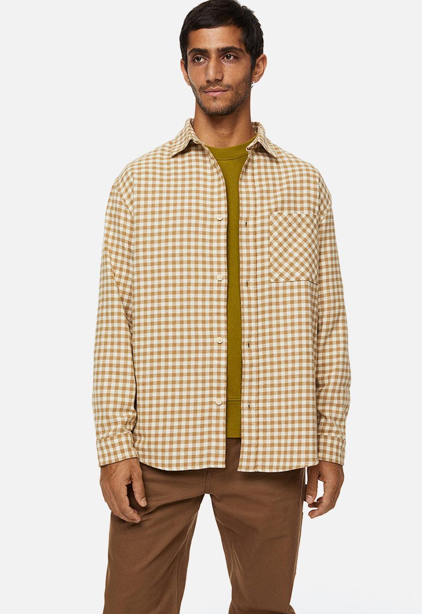 H&M - Cotton twill shirt - beige/checked
