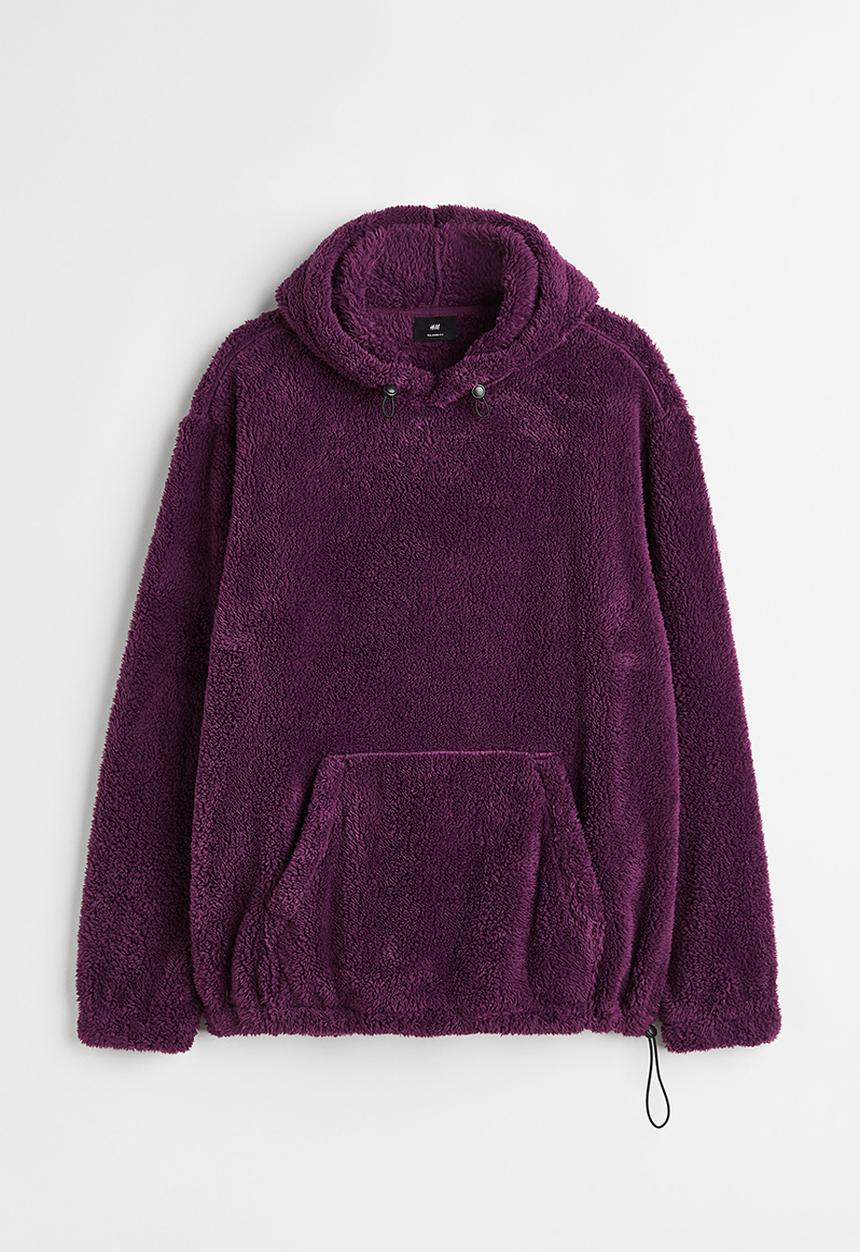 H&M - Relaxed fit pile hoodie - dark purple