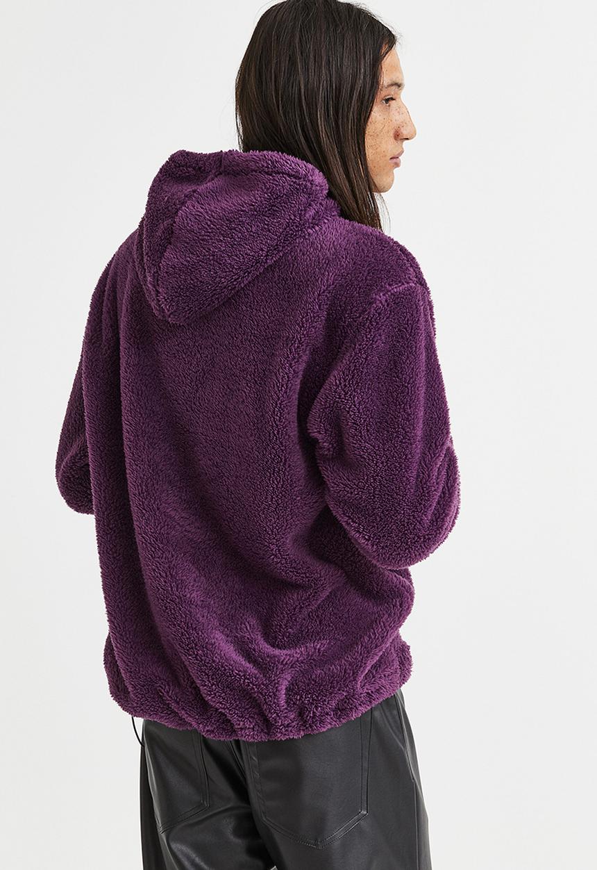 H&M - Relaxed fit pile hoodie - dark purple