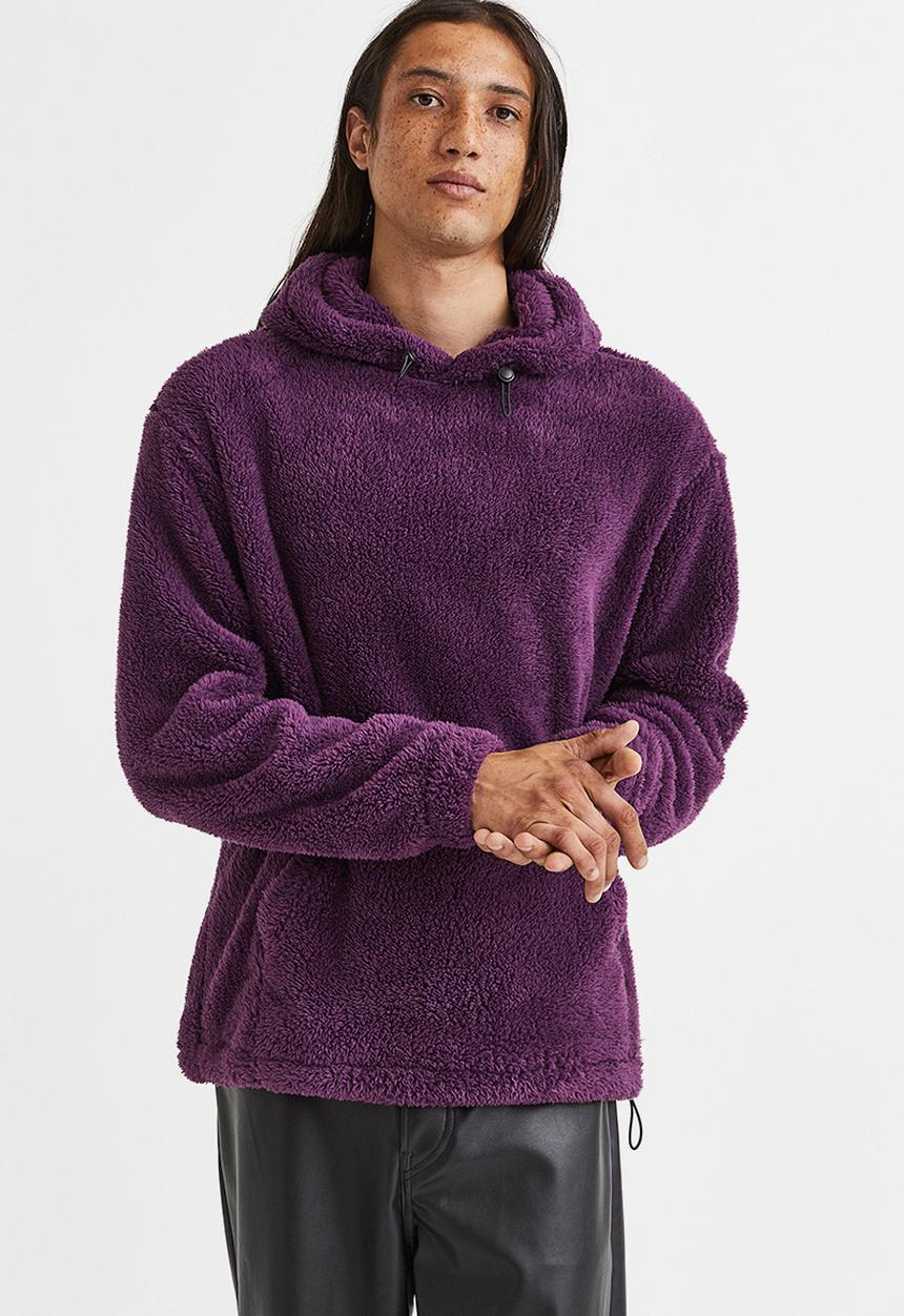 H&M - Relaxed fit pile hoodie - dark purple