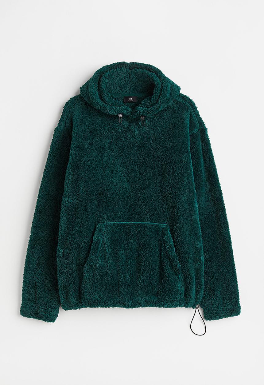 H&M - Relaxed fit pile hoodie - dark green