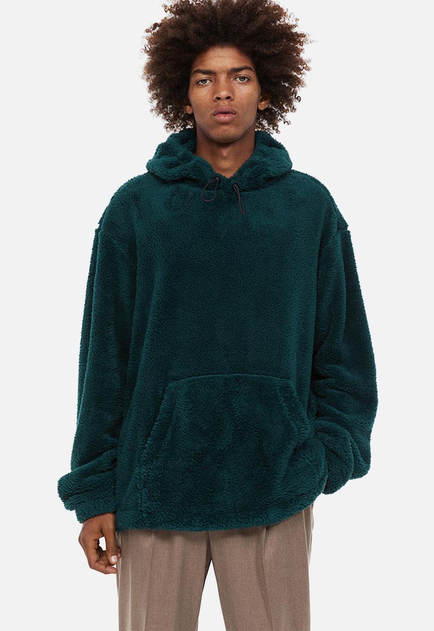H&M - Relaxed fit pile hoodie - dark green