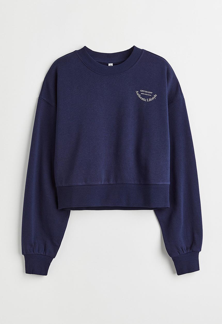 H&M - Cropped sweatshirt - dark blue/authentic lifestyle