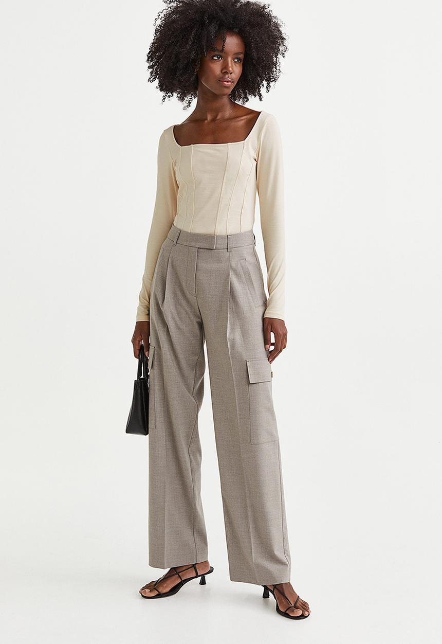 H&M - Long-sleeved body - light beige