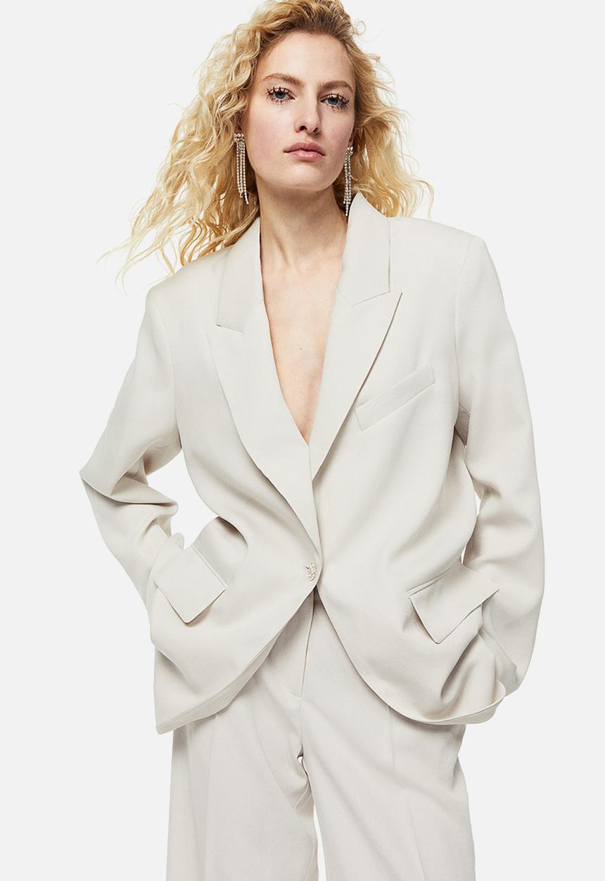 H&M - One-button blazer - light beige/rhinestones