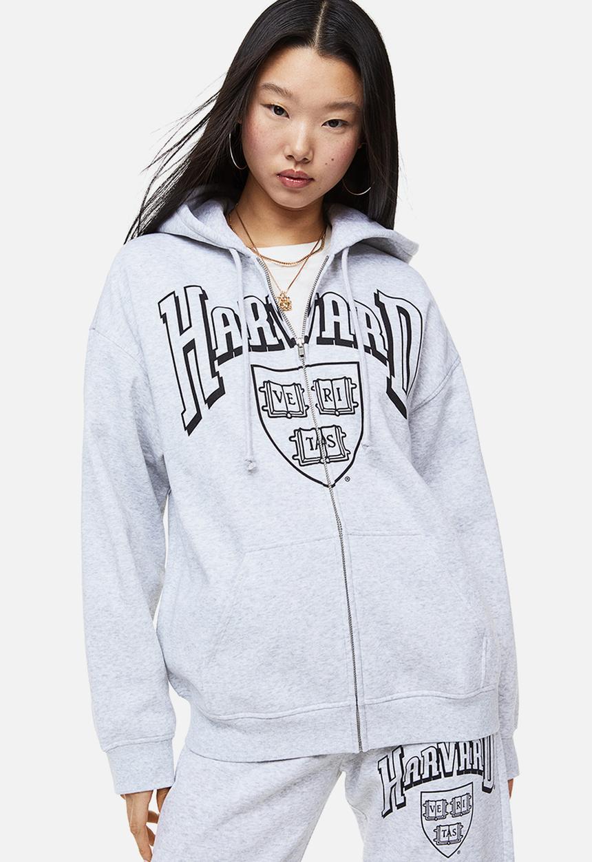 H&M - Printed zip-through hoodie - light grey marl/harvard