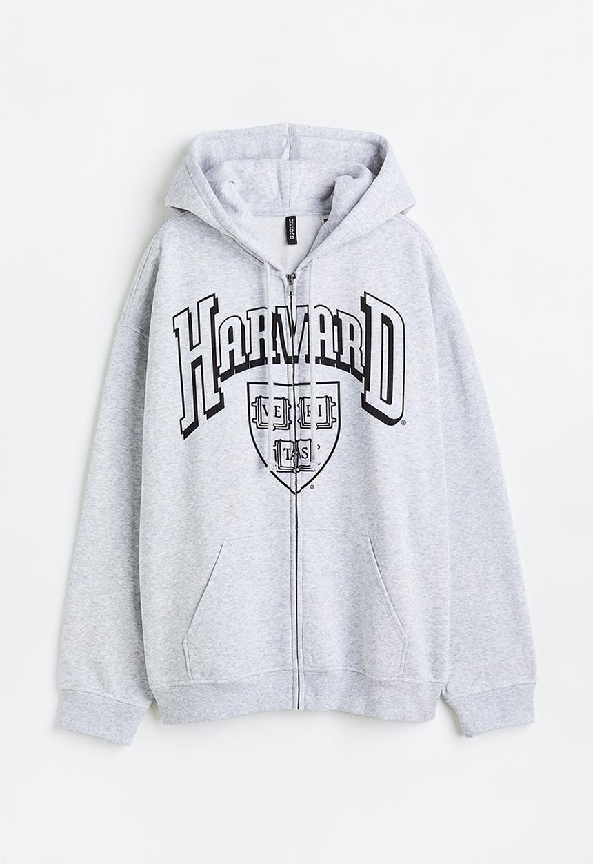 H&M - Printed zip-through hoodie - light grey marl/harvard