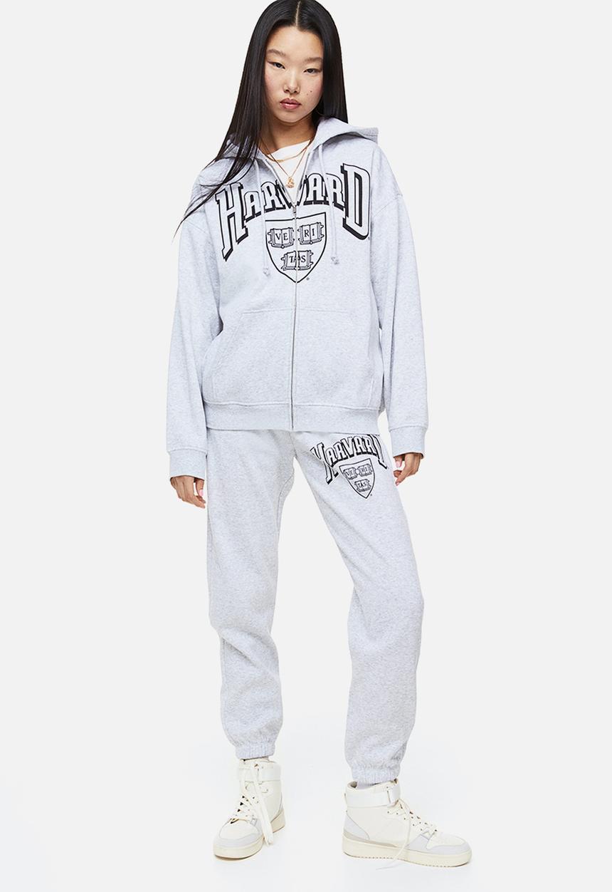H&M - Printed zip-through hoodie - light grey marl/harvard