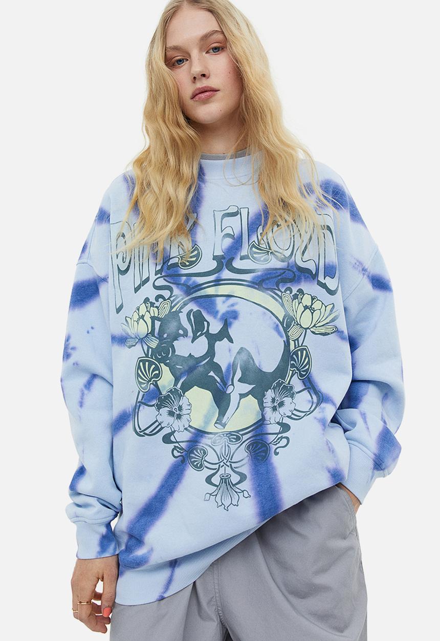 H&M - Oversized printed sweatshirt - light blue/pink floyd