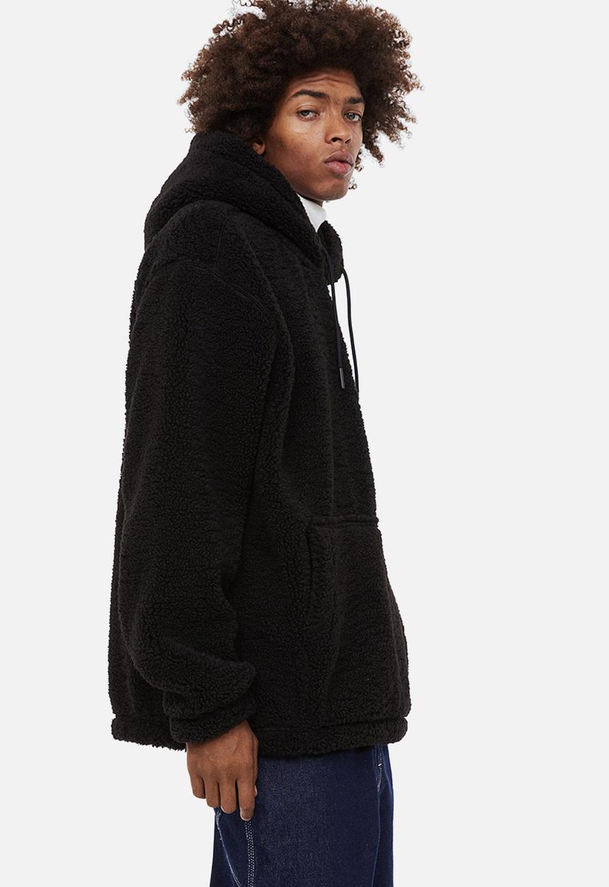 H&M - Relaxed fit teddy hoodie - black