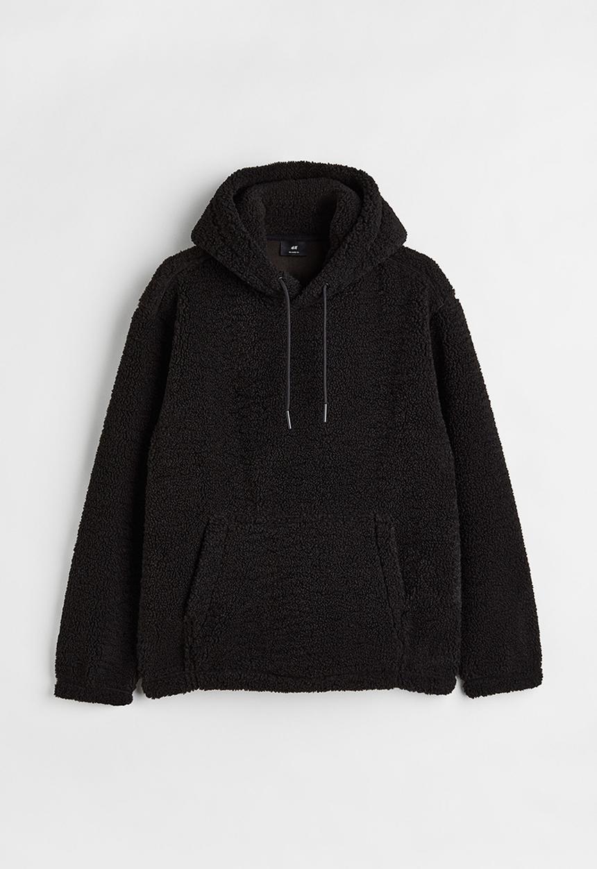 H&M - Relaxed fit teddy hoodie - black