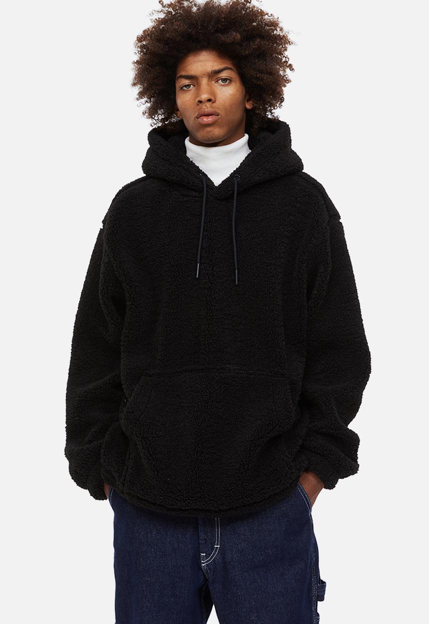 H&M - Relaxed fit teddy hoodie - black