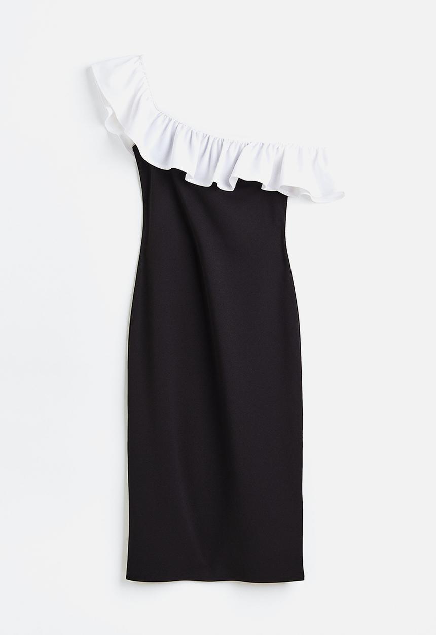H&M - Flounced off-the-shoulder dress - black