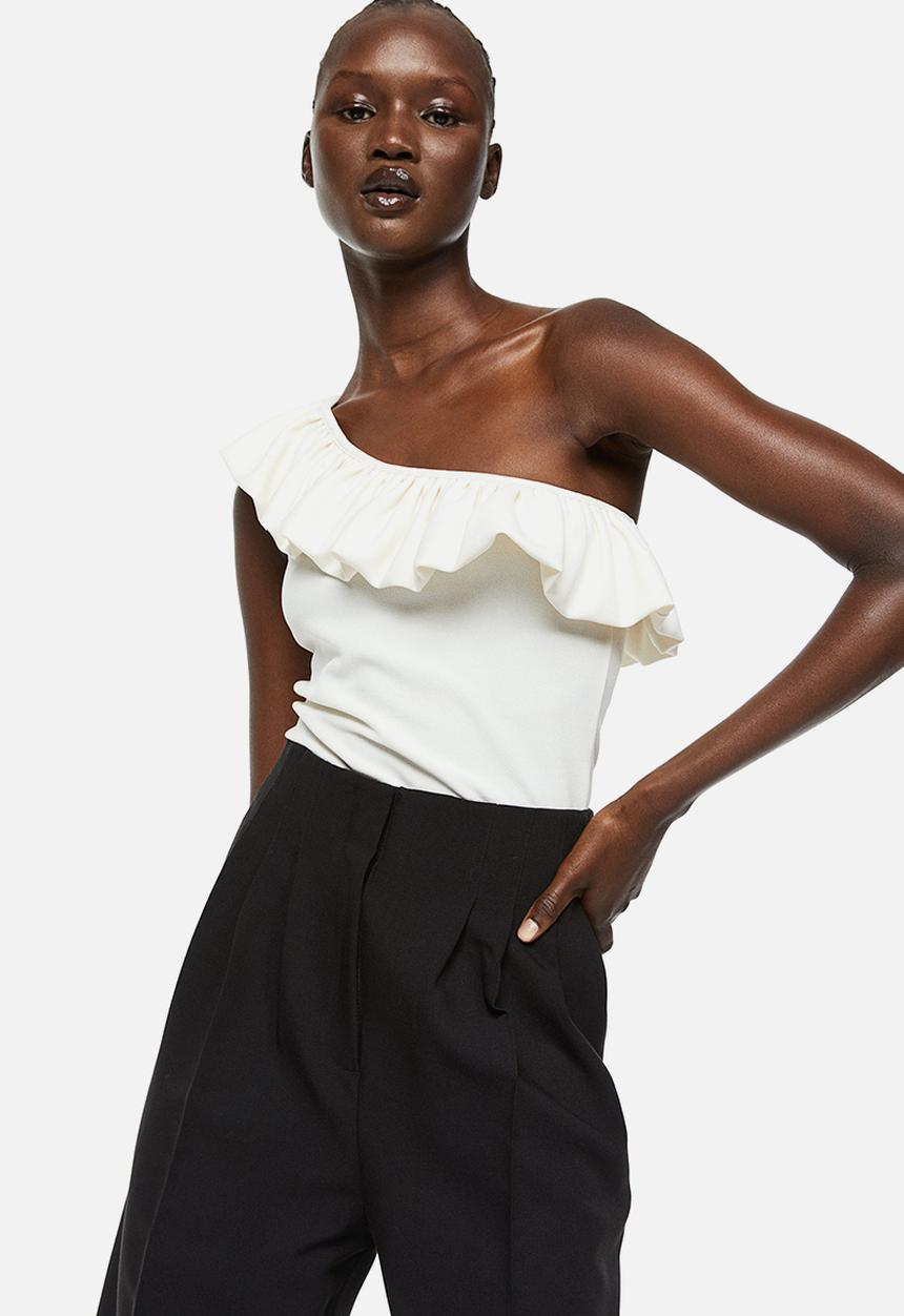 H&M - Flounced one-shoulder top - white