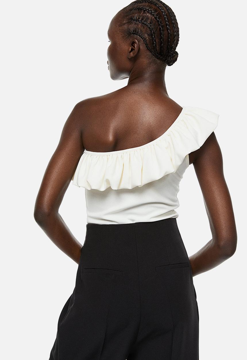 H&M - Flounced one-shoulder top - white