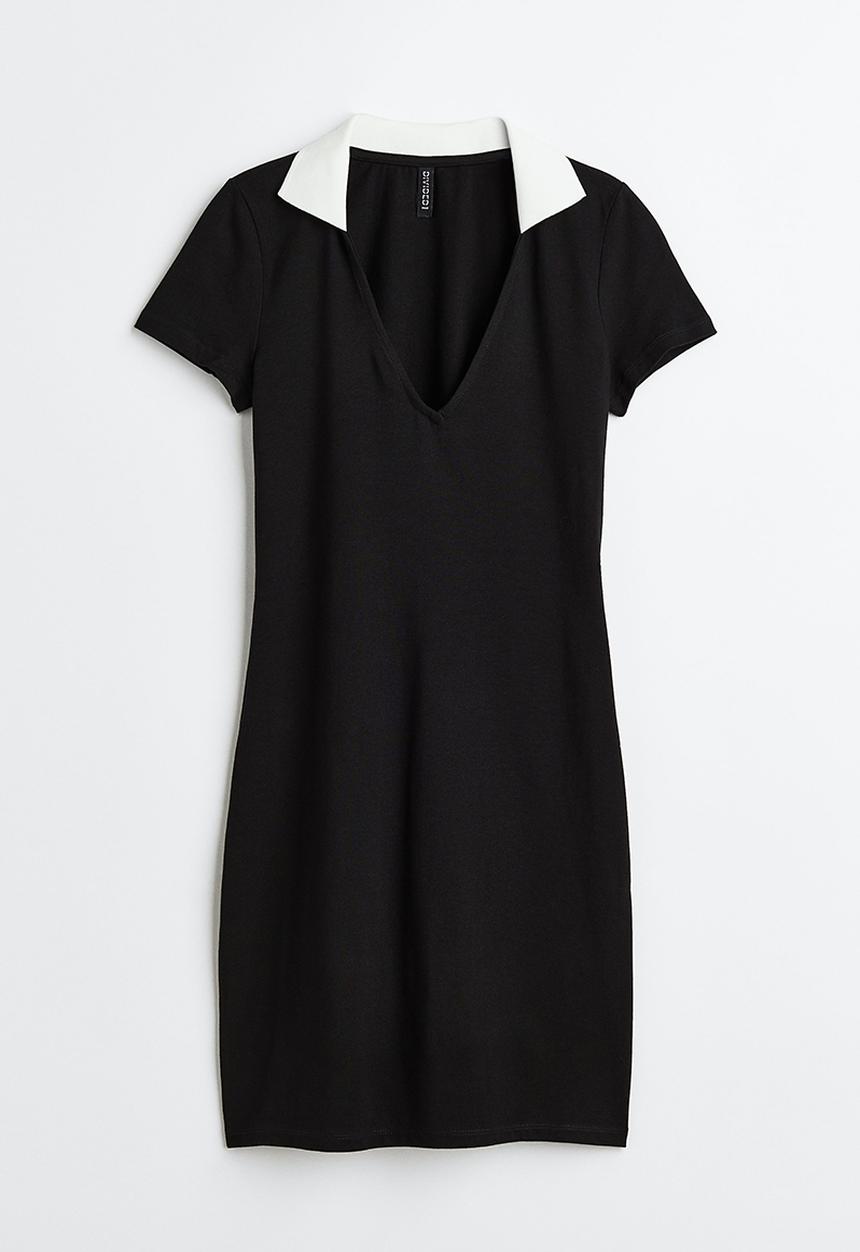 H&M - Collared bodycon dress - black/white