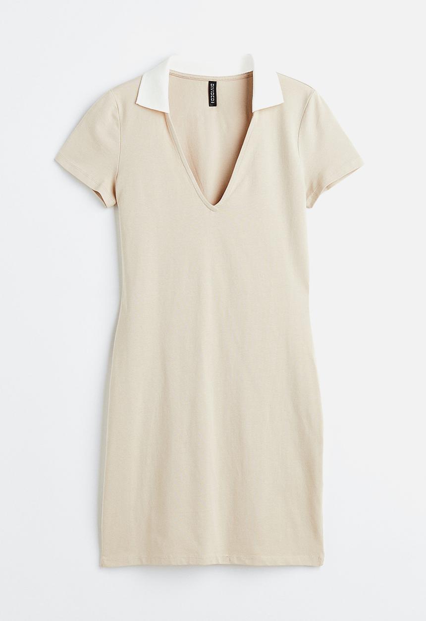 H&M - Collared bodycon dress - light beige/white