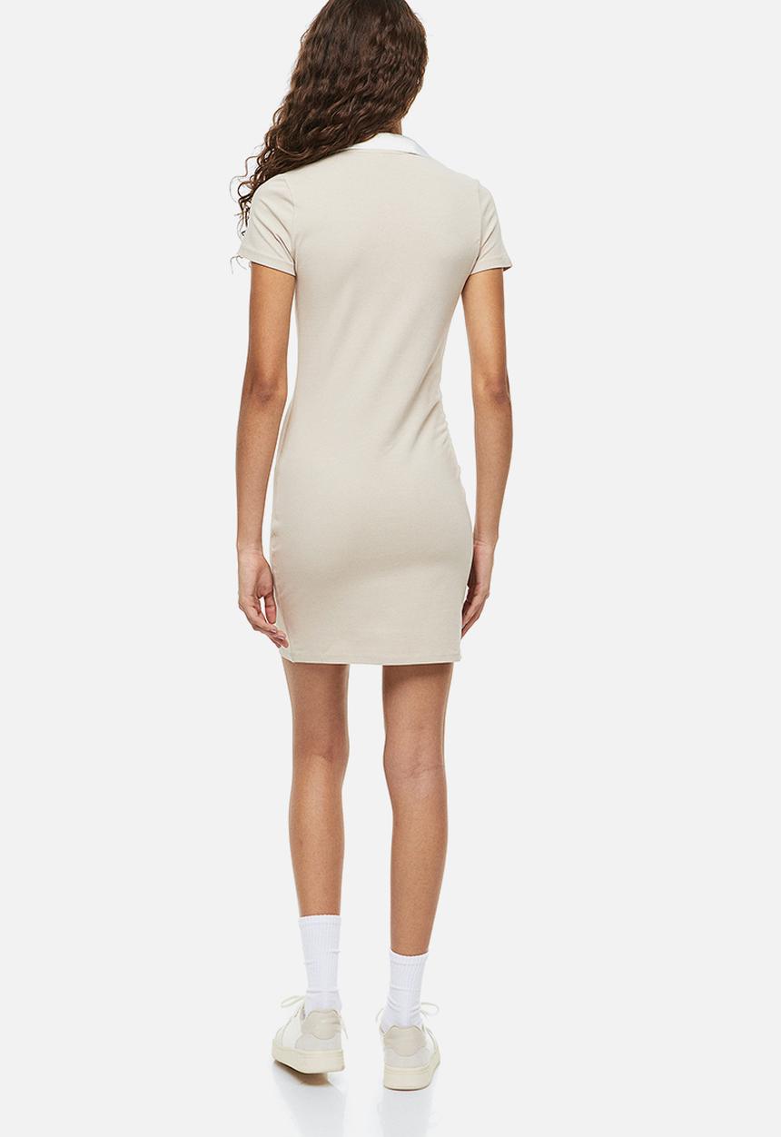 H&M - Collared bodycon dress - light beige/white