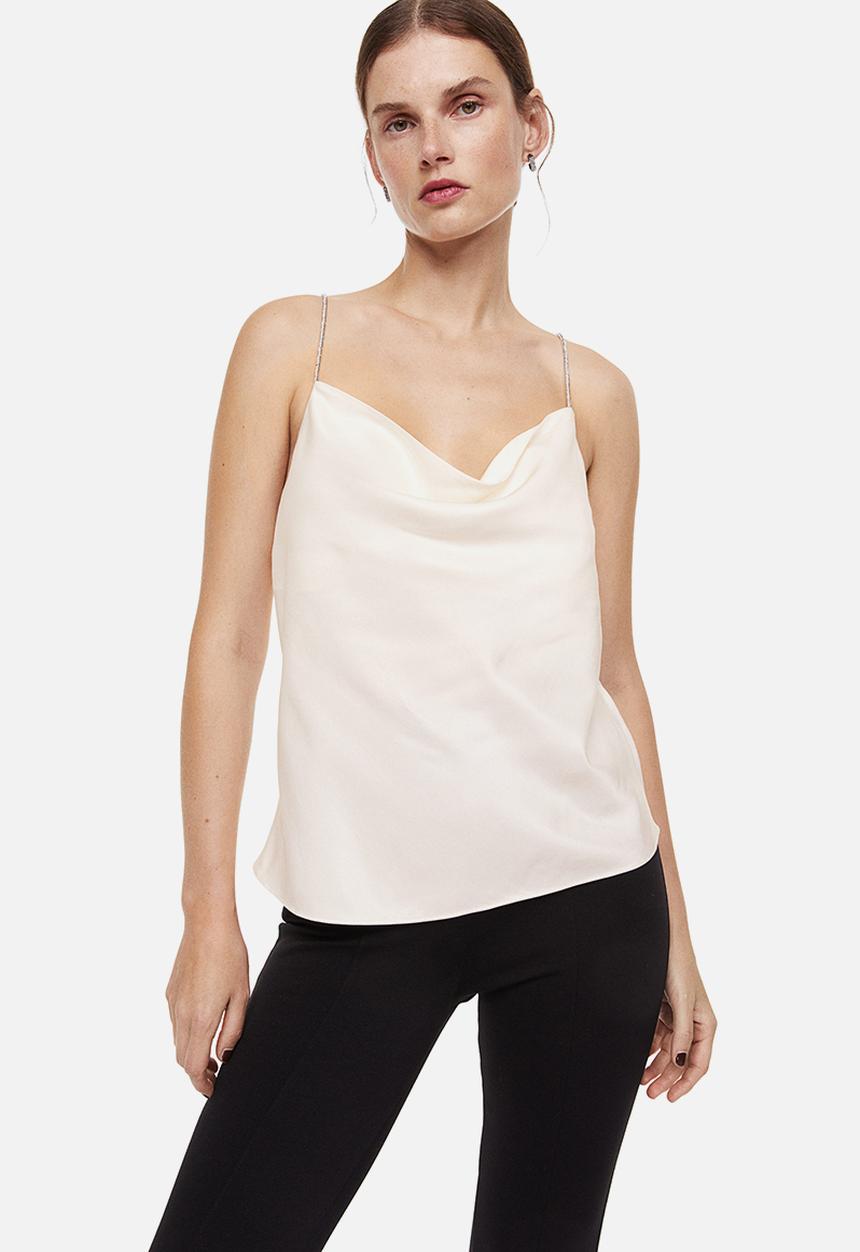 H&M - Rhinestone-strap satin top - cream