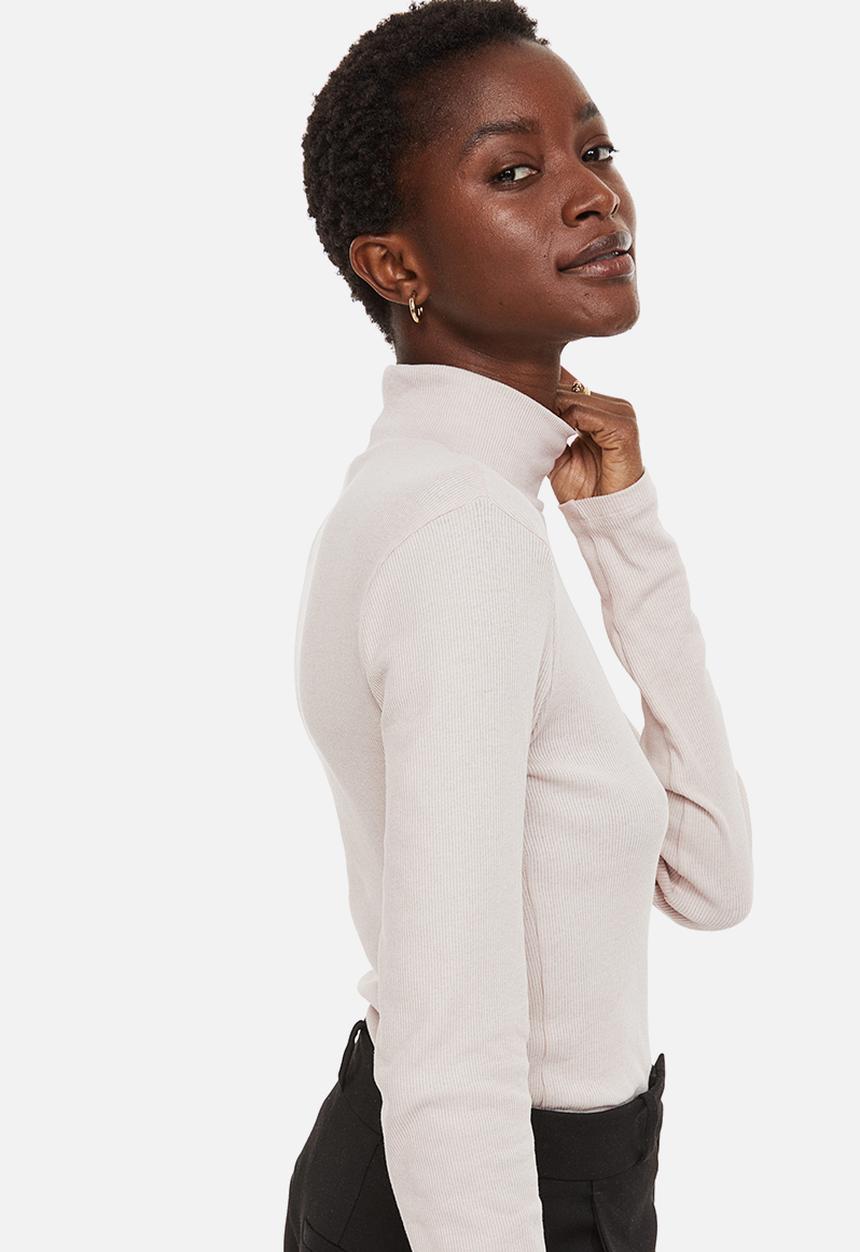 H&M - Ribbed polo-neck top - light beige