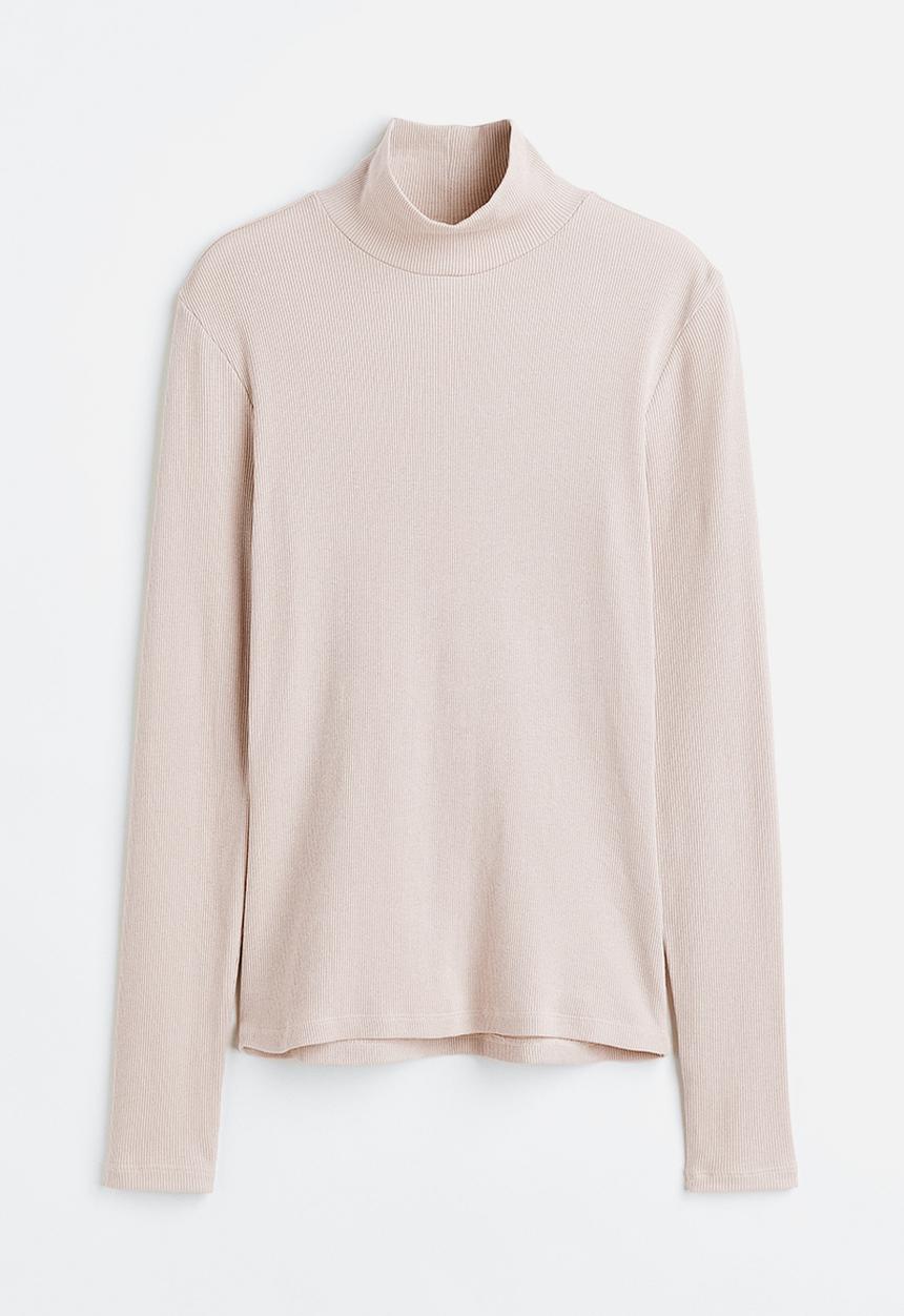 H&M - Ribbed polo-neck top - light beige