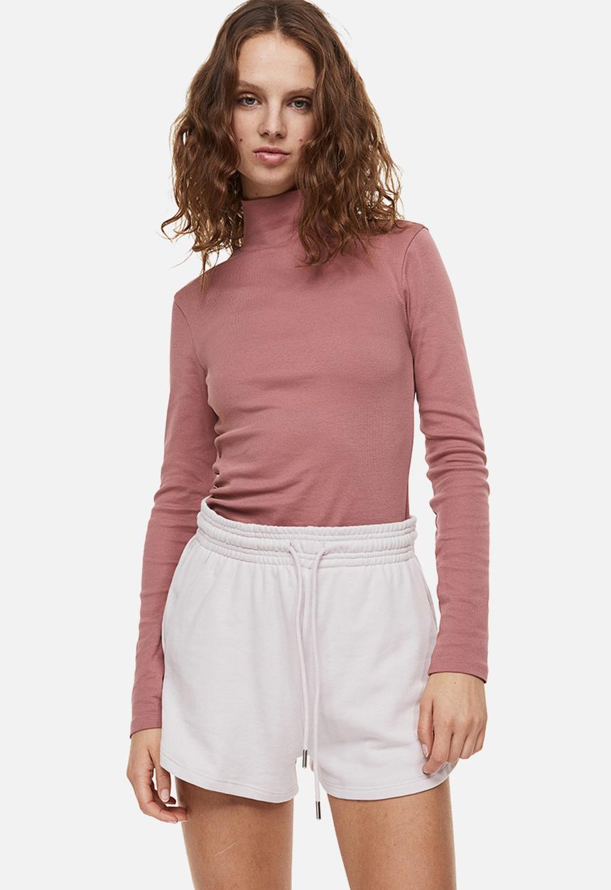 H&M - Ribbed polo-neck top - old rose 