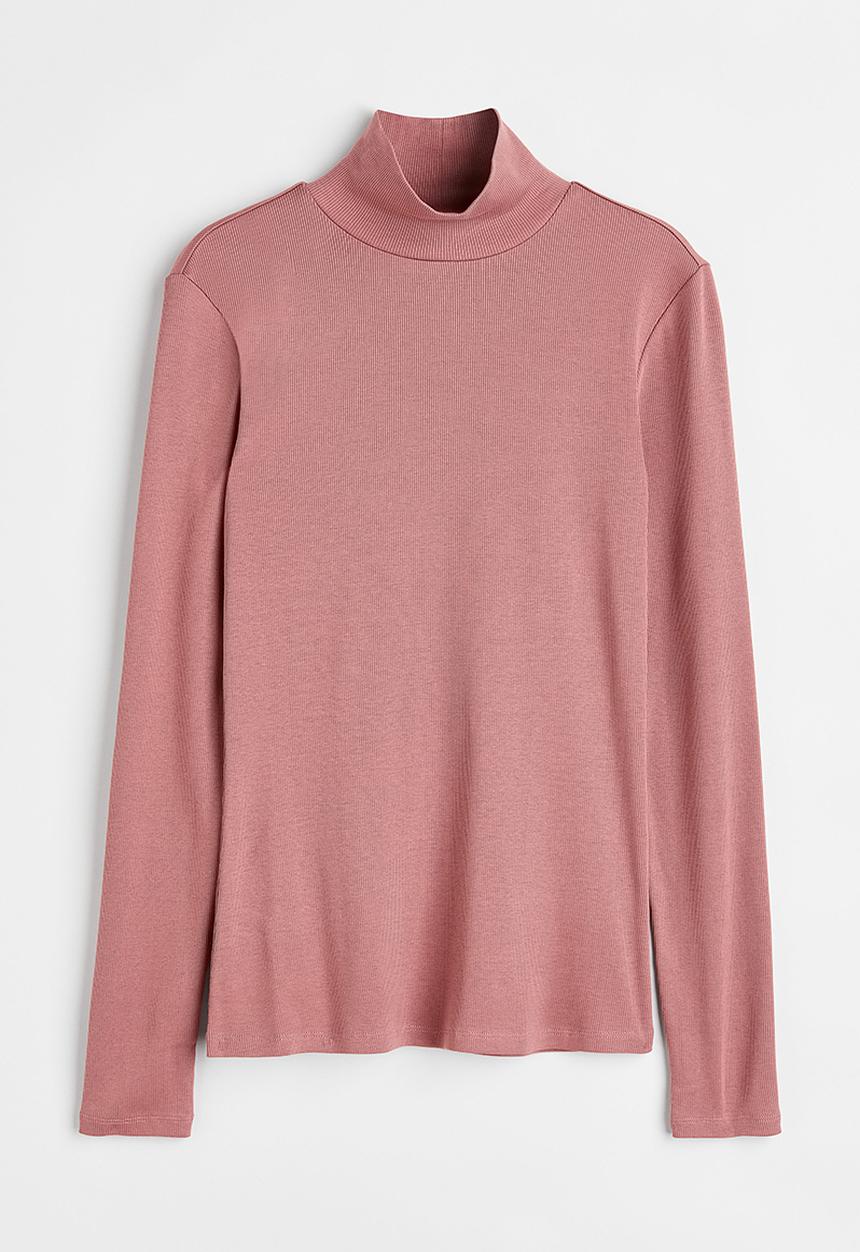 H&M - Ribbed polo-neck top - old rose 